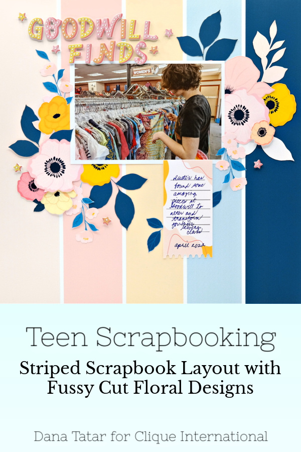 Floral Fussy Cuts and Stripes Teen Shopping Scrapbook Layout