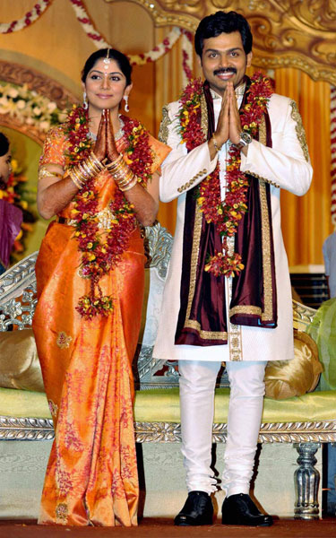  a silk veshti while Rajani was spotted in a orange and yellow creation