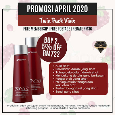 Vivix shaklee cara daftar ahli shaklee dengan percuma, cara jadi ahli shaklee percuma, beli vivix dapat harga ahli shaklee vivix dapat jadi ahli shaklee percuma vivix shaklee bahaya testimoni vivix shaklee kebaikan dan keburukan vivix shaklee vivix shaklee tipu kelebihan vivix shaklee untuk kulit vivix shaklee untuk batuk khasiat vivix shaklee untuk buah pinggang khasiat vivix untuk saraf resv shaklee benefits shaklee vivix testimonials vivix shaklee tipu siapa tak boleh ambil vivix shaklee vivix price omega guard kesan sampingan vivix shaklee testimoni vivix untuk kanser kelebihan vivix untuk ibu berpantang apa itu vivix shaklee vivix shaklee bahaya cara minum vivix shaklee cara makan vivix shaklee harga vivix shaklee testimoni vivix 2018 khasiat vivix shaklee untuk buah pinggang vivix shaklee review vivix shaklee price shaklee vivi how to consume vivix tindakbalas vivix shaklee vivix shaklee ingredients vivix shaklee untuk bersalin czer Vivix adalah sebuah produk yang telah dipatenkan khas di bawah syarikat supplement nombor 1 di dunia, Shaklee. Entri kali ini akan menceritakan tentang Vivix Shaklee. Fungsi, keistimewaan supplement Vivix ini, siapa yang memerlukan, kandungan bahan-bahan dalam Vivix Shaklee serta kebaikan dan testimoni para pengguna Vivix.  Pengenalan Vivix Shaklee  Vivix dari Shaklee ialah sebuah supplement anti-oksidan yang terhasil daripada campuran resveratrol dan memiliki kuasa 10 kali ganda lebih daripada hanya sekadar resveratrol biasa. Bahan utama Vivix ialah Anggur Muscadine iaitu sejenis anggur yang sangat jarang ditemui dan memiliki keunikan tersendiri berbanding anggur biasa yang lain iaitu anggur ini memiliki satu kromosom yang lebih daripada biasa! Fungsi Vivix Shaklee Memperbaiki kesihatan menyeluruh Melindungi tubuh badan daripada Advanced Glycation End (A.G.E) Bagi meningkatkan kesihatan dalam tubuh badan Baik untuk kesihatan jantung Membantu mengurangkan masalah radang di pembuluh darah Menambahbaik endothelium iaitu lapisan pembuluh darah agar kekal sihat Menggalakkan tekanan darah yang baik Membantu memastikan bacaan platelet di tahap optimum Menambahbaik penghasilan tenaga di dalam sel Mengawal paras glukosa atau gula dalam darah Membantu kitaran aliran darah supaya berfungsi di tahap optimum Menghalang berlakunya masalah agregrasi platelet Memperbaiki tahap kesihatan penglihatan dan mata dari masa ke semasa Membantu mengurangkan masalah keradangan Meningkatkan kesihatan imuniti atau sistem pertahanan tubuh badan Bertindak sebagai anti-bakteria dan anti-viral Kaya dengan anti-oksidan yang memberikan kesan optimum terhadap tenaga sel Memberi tenaga kepada warga emas terutamanya dan golongan yang terdedah kepada radikal bebas dalam kehidupan seharian Mengurangkan tekanan biologikal stress harian Menambahbaik proses detoksifikasi atau buang toksin dari badan terutama toksin yang bersarang di hati (liver) Melidungi sel daripada kerosakan DNA Menyokong proses replikasi DNA untuk proses badan yang sihat Menggalakkan penghasilan mitokondria di tahap optimum untuk membantu penghasilan tenaga dalam badan Membantu meningkatkan kadar kesensitiviti insulin dan sistem kardiovaskular Membantu mencegah kehadiran sel abnormal Memperbaiki kulit wajah agar lebih cerah berseri Membantu masalah kulit yang terkena penuaan awal dan jeragat Untuk kulit yang lebih muda – awet muda Keistimewaan Vivix Shaklee  Supplement anti-oksidan Vivix ini menggunakan Anggur Muscadine dengan 3 campuran bahan lain iaitu Japanese Knotweed, Elderberry Eropah, Lobak Ungu. Setiap proses pengekstrakan bagi menghasilkan campuran 10 kali ganda lebih baik dari resveratrol biasa ini adalah dipatenkan khas untuk Shaklee. Bermakna, tidak ada syarikat lain yang boleh meniru formula penghasilan Vivix.  Kandungan resveratrol dan polifenol di dalam Vivix adalah sangat berkepekatan tinggi kerana itu ia 100 kali ganda lebih daripada fungsi resveratrol yang biasa. Dan bioaktif polifenol di dalam setiap botol Vivix adalah kekal menjadikan ia mampu memberikan fungsi yang optimum buat semua pengamalnya. Vivix Shaklee adalah halal, bersih dan tidak ada perisa buatan, pemanis tiruan dan tiada bahan pengawet didalamnya.  Siapa Memerlukan Vivix Shaklee? Yang mencari supplement anti-oksidan Menjaga kecantikan kulit Mempunyai masalah penuaan seperti jeragat Selalu letih dan lesu Memerlukan makanan tambahan harian Warga emas Bekerja berat dan selalu lebih masa Sering melakukan pemanduan  jarak jauh Ingin mengawal paras gula dalam darah Nak mengawal tekanan darah supaya lebih sihat Ingin menjaga kesihatan mata Untuk kesihatan kardiovaskular Ingin meningkatkan prestasi sukan Menjaga jantung Mengurangkan masalah radang Terdedah risiko denggi atau demam viral Mencari supplement bagi membantu proses penyembuhan luka fast recovery Nak detox dan buang toksin dari badan Nak kuruskan badan atau turunkan berat badan dengan sihat Cara Pengambilan Vivix Shaklee 1 sudu (5 mL) sehari sebelum atau selepas makan (pagi atau malam) Harga Vivix Shaklee  RM475 (retail price)  Dari Mana Boleh Beli Vivix Shaklee?  Dari Syaza sebagai seorang Pengedar Bebas Shaklee (boleh hubungi Syaza di talian 0187684817) Melalui atas talian secara terus kepada HQ Shaklee, boleh klik di sini (pembayaran menggunakan kad debit atau kad kredit)   Testimoni Vivix Testimoni Vivix untuk Bersalin Czer  >> Testimoni Vivix Shaklee untuk luka cepat sembuh >> Testimoni Vivix untuk Kawal Gula dalam Darah >> Testimoni Vivix bagi kecantikan wajah >> Testimoni Vivix untuk Luka Czer >> Testimoni Vivix untuk Tekanan Darah >> Testimoni Vivix Shaklee untuk Vertigo >> Testimoni Vivix Shaklee dan Berhenti Merokok >> Promosi Vivix Shaklee