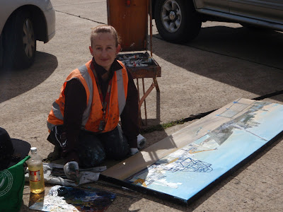 Plein air oil Painting of the Adelaide from Glebe Island Wharf  painted by industrial heritage Jane Bennett