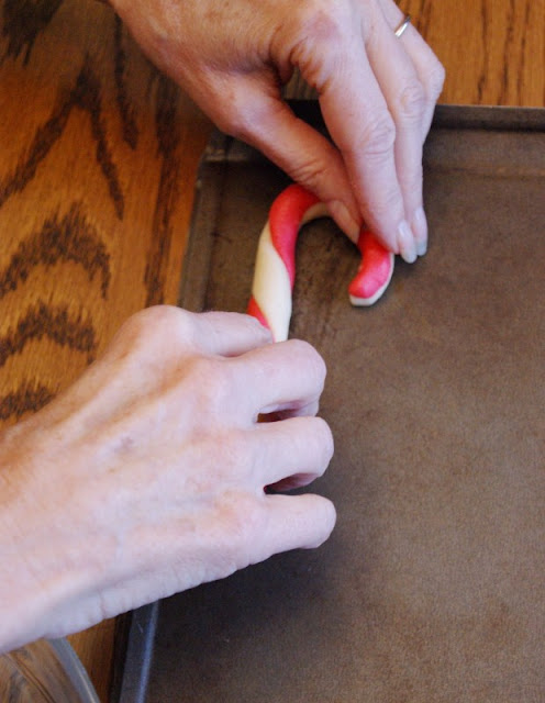 Making Candy Cane Cookies ~ two colors of almond sugar cookie dough twisted together! A fun & festive Christmas treat.  www.thekitchenismyplayground.com