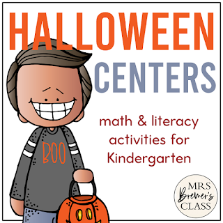 Kindergarten Halloween Centers with Math and Literacy Activities