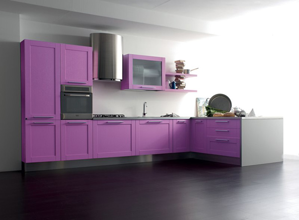 Contoh desain dapur minimalis warna ungu