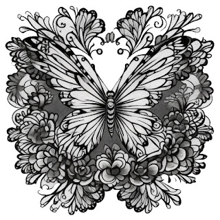 black and white drawing of butterfly