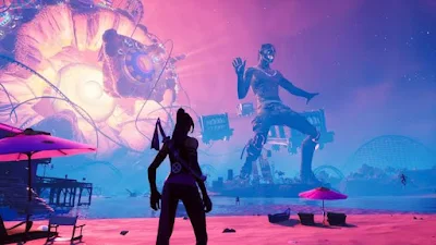 Travis Scott'ın Fortnite içinde düzenlediği sanal konserinden bir sahne.