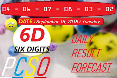 September 18, 2018 6D Six Digits Lotto Result 6 digits winning number combination