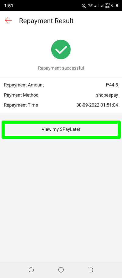 payment done for spaylater upcoming bill