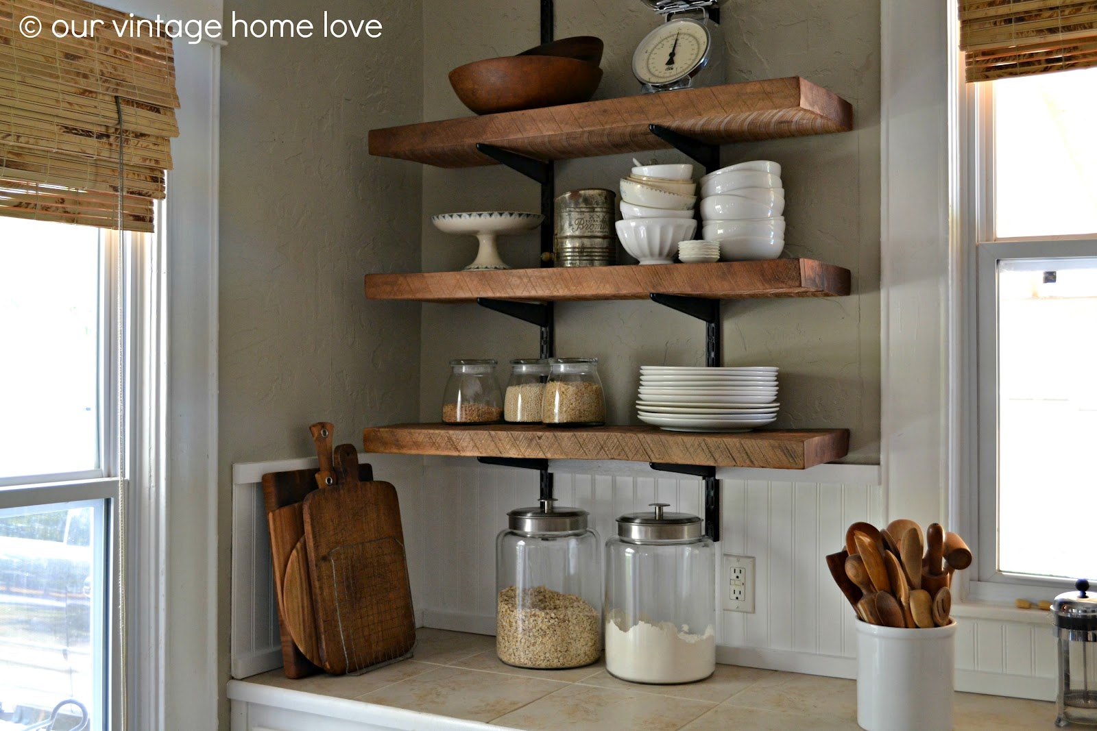 vintage home love: Reclaimed Wood Kitchen Shelving - Reveal