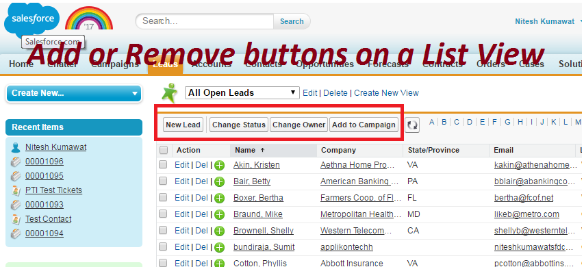 Salesforce Com Add Or Remove Buttons On A List View