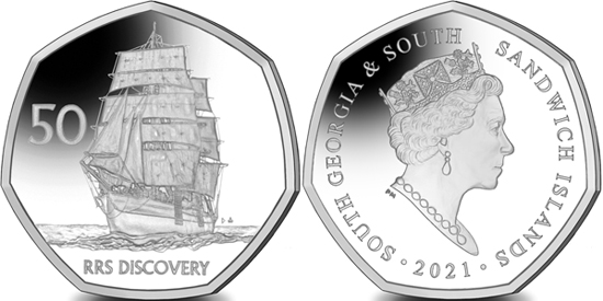 South Georgia and South Sandwich Islands 50 pence 2021 - RRS Discovery