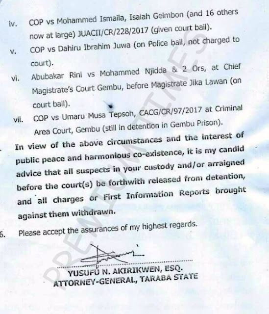 Mambilla Attacks: How Taraba Govt. Ordered Police To Free Suspect... See Copies Of The Letter