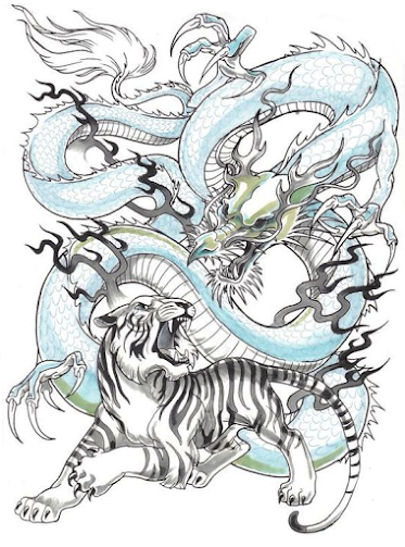Tiger-and-Blue-Dragon-Tattoo-Design