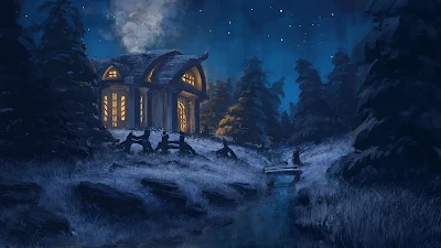 House, Night, Nature, Starry Sky