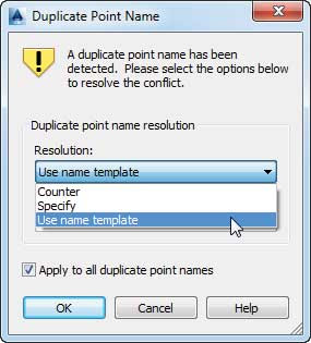 Duplicate Point Name dialog