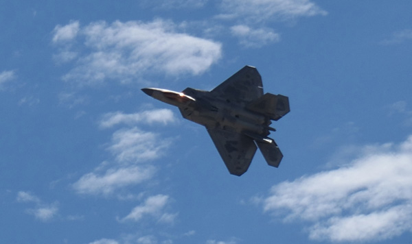 The F-22 Raptor soars through the sky during its demo at the Miramar Air Show in San Diego, CA...on September 24, 2022.