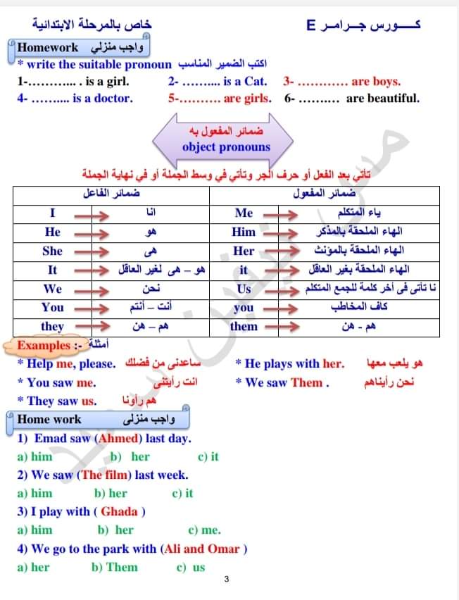 كورس الجرامر مكتوب علي الكمبيوتر خاص بالمرحلة الاعدادية