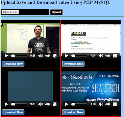 video upload ,display and download in php mysql