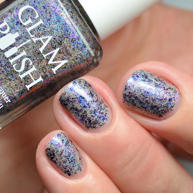holographic nail polish with flakies and glitter swatch