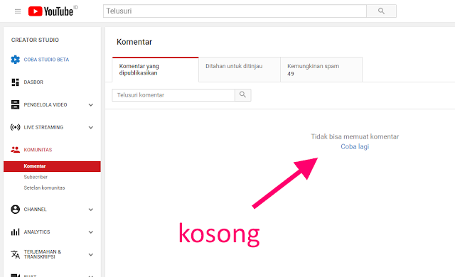 komentar di channel youtube dinonaktifkan