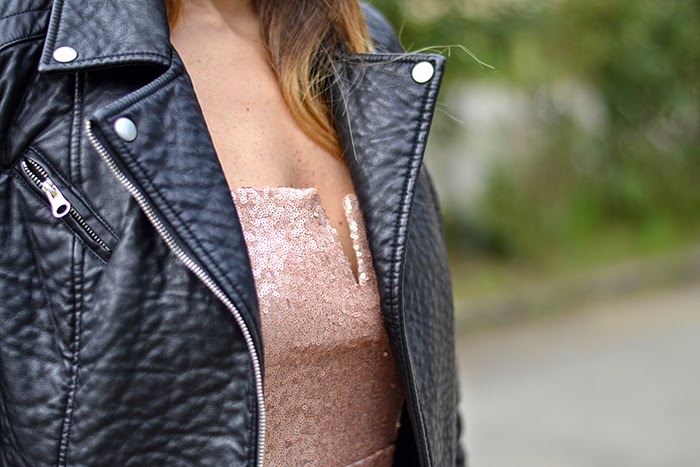 sequin and leather
