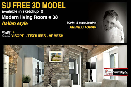 Free Sketchup Model Modern Living Room Italian Trend  #38 -Vray Visopt