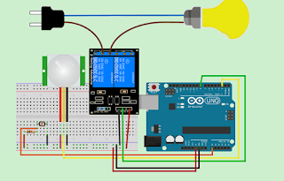 Lamp, control with relay unit, PIR motion sensor