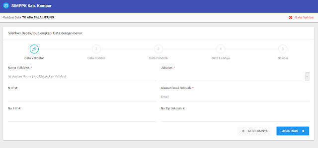 cara mengisi data validator simppk