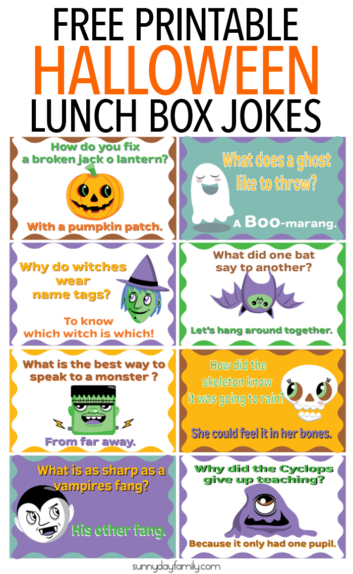 Free Printable Halloween  Lunch Box Jokes  for Kids Sunny 