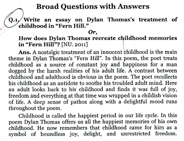 FernHill – Dylan Thomas - Board Questions with Answers