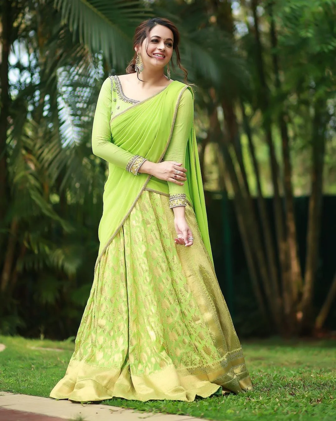 Actress bhavana Menon in Green Half Saree Photoshoot