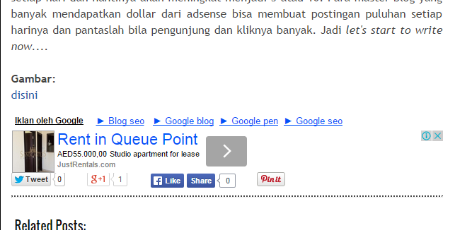 Pasang Kode Iklan di Atas dan Bawah Postingan Blog