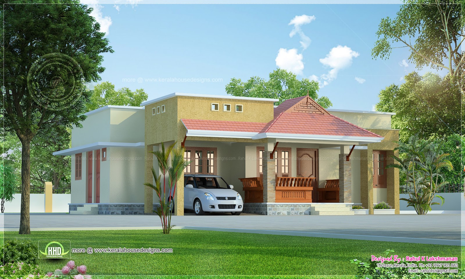  Small  Kerala  style  beautiful house  rendering Home  Kerala  