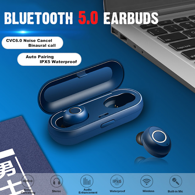 [Bluetooth 5.0] TWS True Wireless Earphone CVC6.0 Noise Cancelling Stereo Headphone Charging Box 