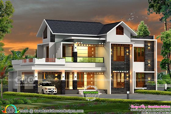 Mixed roof modern home in Kerala