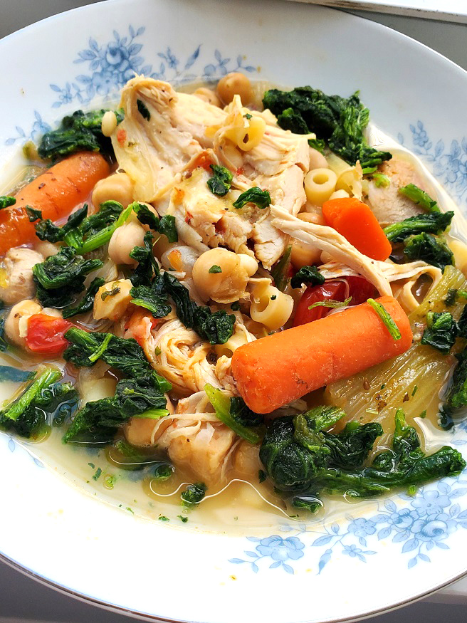 chicken soup with chickpeas and spinach