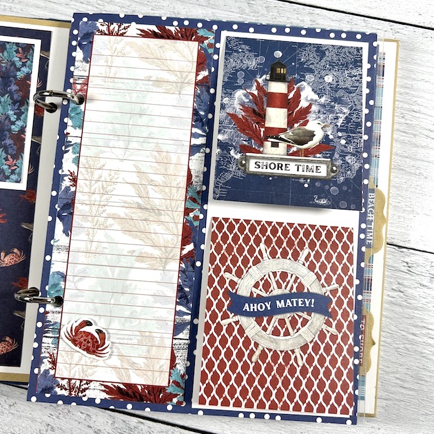 Nautical Scrapbook Album page with lighthouse and journaling card