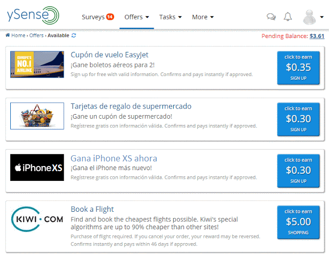 ySense la mejor pagina para ganar dolares por Internet en 2020