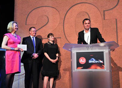 Zaza Hadid gives his acceptance speech after winning the Stirling Prize 2011