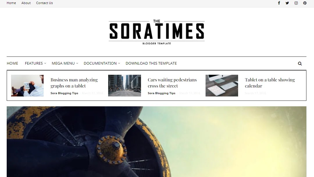 Sora Times Blogger Template is elegantly responsive news & magazine's fresh Blogspot style, artistic, clean and modern.