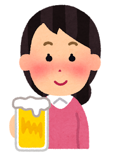 酔っぱらいのイラスト（女性・笑顔）