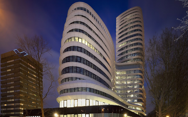 Picture of an office building at night