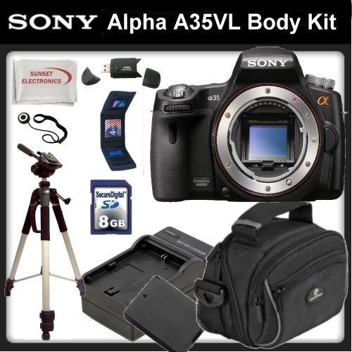 Sony Alpha SLT-A35 16 MP Digital SLR Kit with Translucent Mirror Technology + SSE Body Package, Includes: 8GB SDHC Memory Card, Carrying Case, Extra Replacement FW50 Battery, Travel Charger and much more