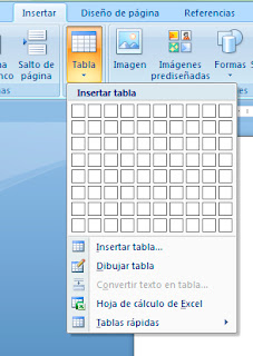 Insertar tablas en Word 2007