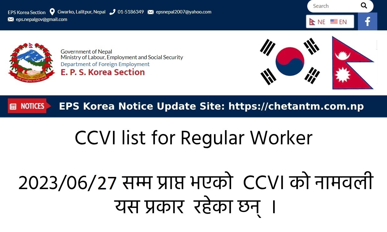 EPS Korea Section Gwarko, Lalitpur, Nepal CCVI List of Regular Workers 2023/06/27 AD. CCVI List of Regular Workers on 27 June 2023.