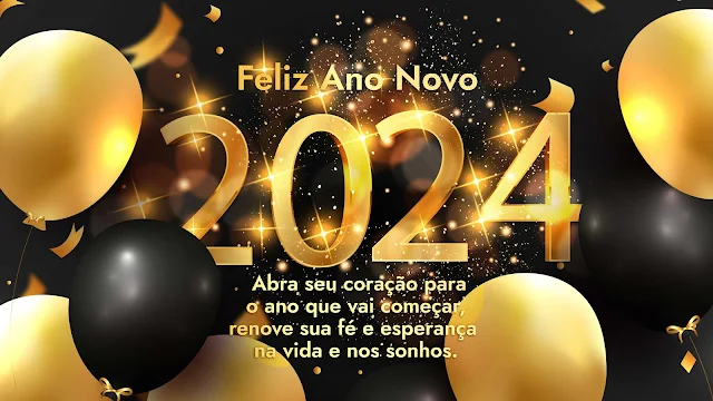 Feliz Ano Novo 2024 Com Brilho No Fundo Preto E Números Dourados