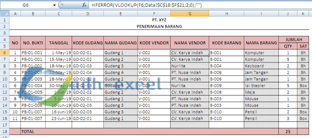 menghitung stok barang dalam excel