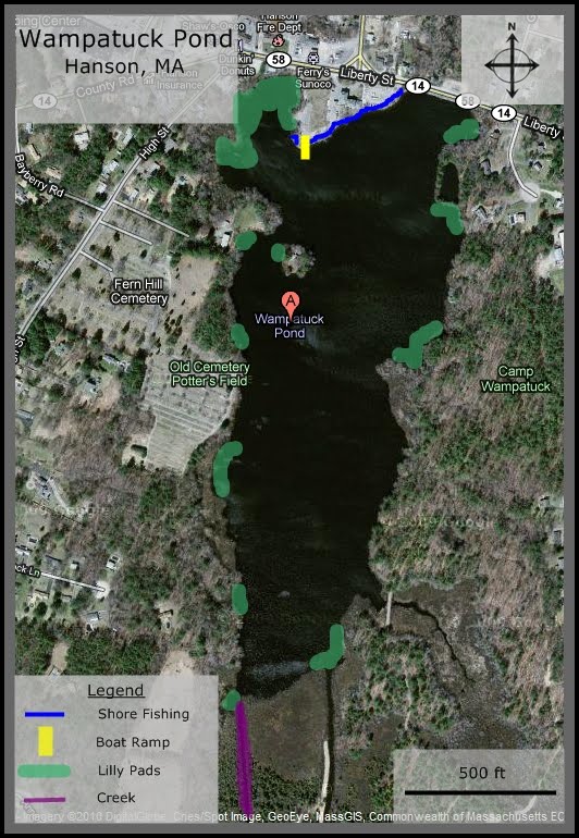 massachusetts bass fishing spots: wampatuck pond, hanson, ma