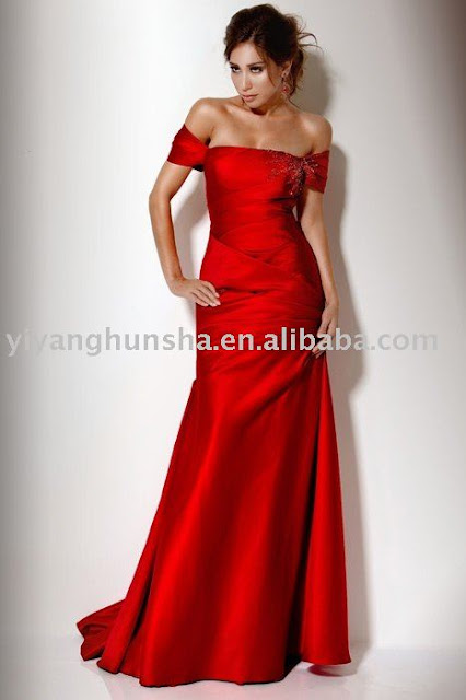 2010-2011 top fashion style off shoulder red satin evening dresses women clothes