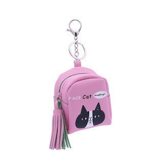 Leather Pink Wallet Key Bag with Chain Ring