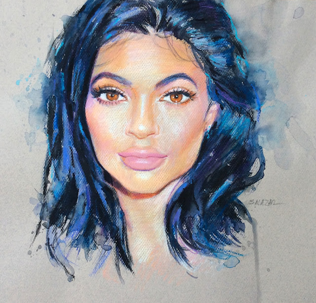 Retrato de Kylie Jenner con lápices de color.